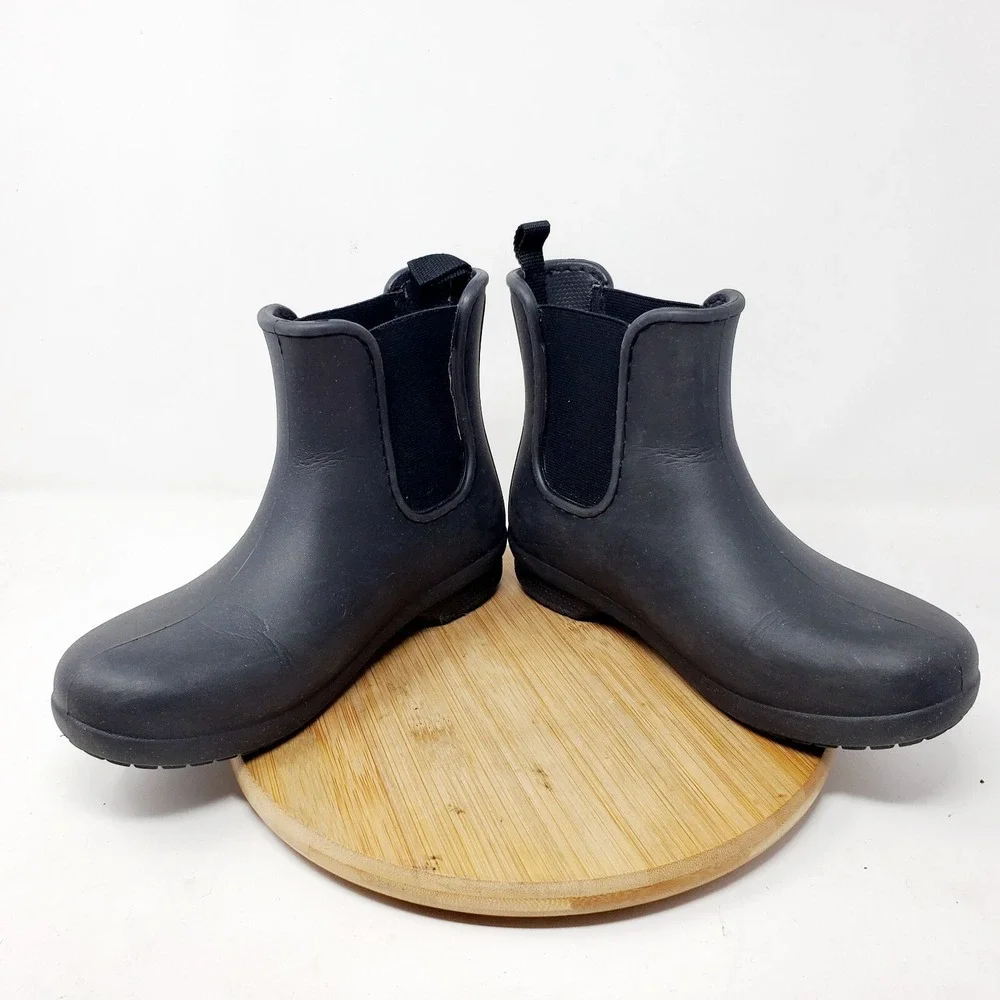 Crocs Freesail Chelsea‎ Boots Womens 5 Rain Black Rubber Pull On Ankle Shoes